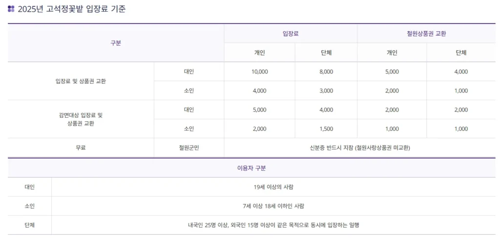 고석정꽃밭입장료 1